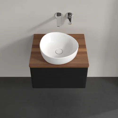 Obrázek VILLEROY BOCH Antao Vanity unit, 1 pull-out compartment, 600 x 360 x 500 mm, Front with grain texture, Black Matt Lacquer / Warm Walnut #K29112PD