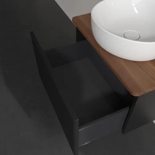 Obrázek VILLEROY BOCH Antao Vanity unit, 1 pull-out compartment, 600 x 360 x 500 mm, Front with grain texture, Black Matt Lacquer / Warm Walnut #K29112PD