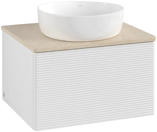 VILLEROY BOCH Antao Vanity unit, 1 pull-out compartment, 600 x 360 x 500 mm, Front with grain texture, Glossy White Lacquer / Botticino #K29113GF resmi