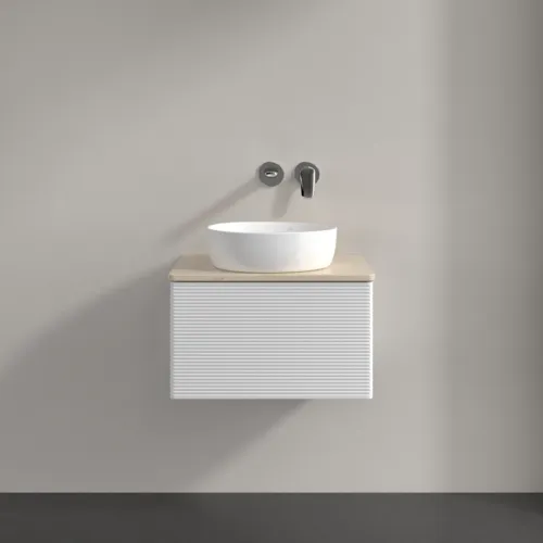 Bild von VILLEROY BOCH Antao Waschbeckenunterschrank, 1 Auszug, 600 x 360 x 500 mm, Front mit Struktur, Glossy White Lacquer / Botticino #K29113GF