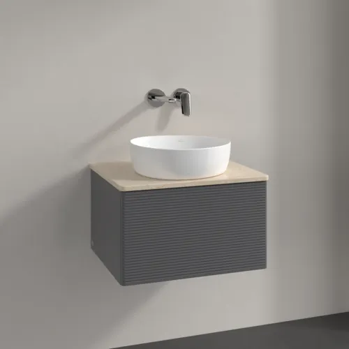 Bild von VILLEROY BOCH Antao Waschbeckenunterschrank, 1 Auszug, 600 x 360 x 500 mm, Front mit Struktur, Anthracite Matt Lacquer / Botticino #K29113GK