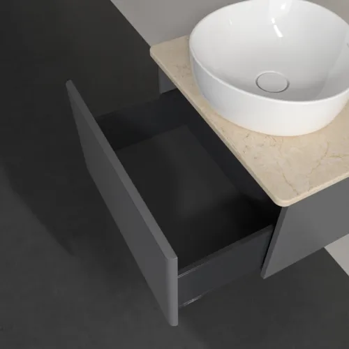 Bild von VILLEROY BOCH Antao Waschbeckenunterschrank, 1 Auszug, 600 x 360 x 500 mm, Front mit Struktur, Anthracite Matt Lacquer / Botticino #K29113GK