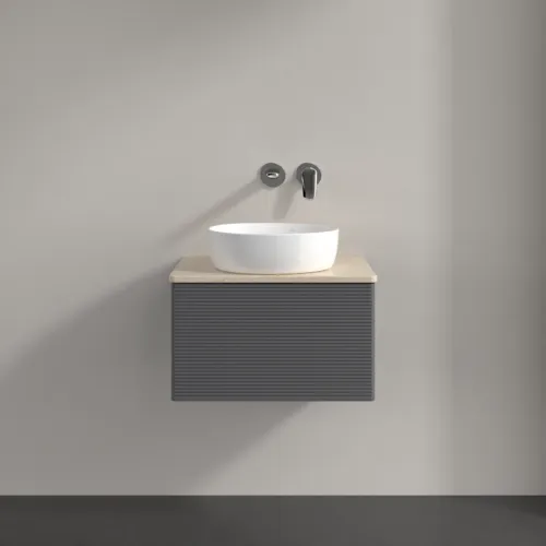 Bild von VILLEROY BOCH Antao Waschbeckenunterschrank, 1 Auszug, 600 x 360 x 500 mm, Front mit Struktur, Anthracite Matt Lacquer / Botticino #K29113GK