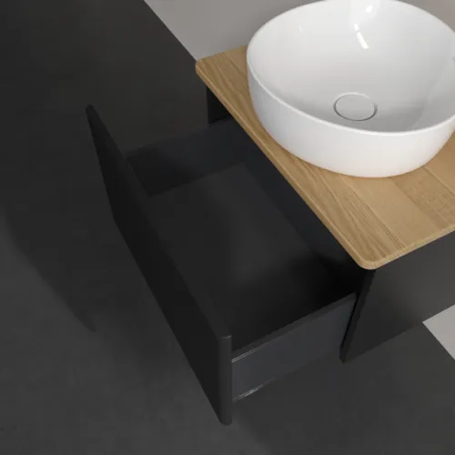 Bild von VILLEROY BOCH Antao Waschbeckenunterschrank, 1 Auszug, 600 x 360 x 500 mm, Front mit Struktur, Black Matt Lacquer / Honey Oak #K29111PD
