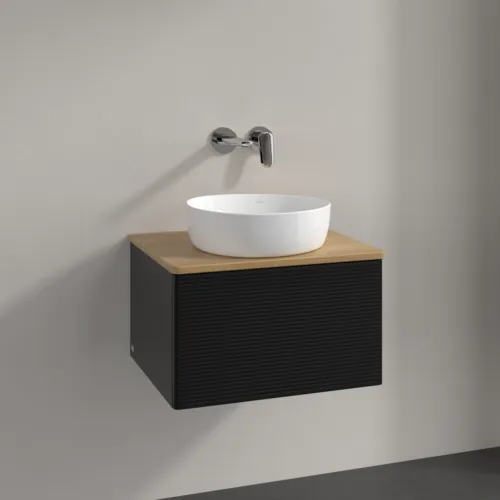 Bild von VILLEROY BOCH Antao Waschbeckenunterschrank, 1 Auszug, 600 x 360 x 500 mm, Front mit Struktur, Black Matt Lacquer / Honey Oak #K29111PD