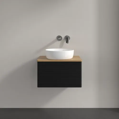 Bild von VILLEROY BOCH Antao Waschbeckenunterschrank, 1 Auszug, 600 x 360 x 500 mm, Front mit Struktur, Black Matt Lacquer / Honey Oak #K29111PD