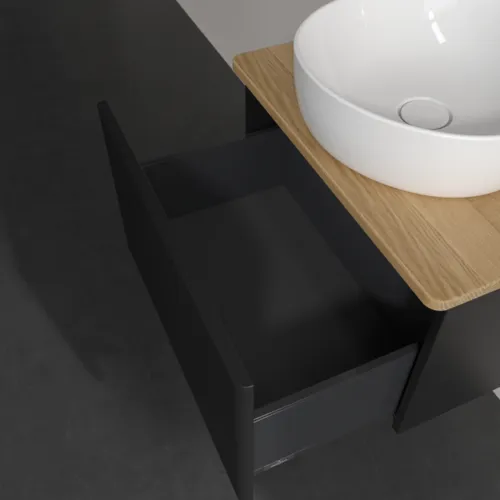 Bild von VILLEROY BOCH Antao Waschbeckenunterschrank, 1 Auszug, 600 x 360 x 500 mm, Front mit Struktur, Black Matt Lacquer / Honey Oak #K29111PD
