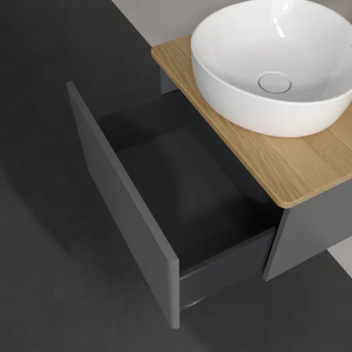Bild von VILLEROY BOCH Antao Waschbeckenunterschrank, 1 Auszug, 600 x 360 x 500 mm, Front mit Struktur, Anthracite Matt Lacquer / Honey Oak #K29151GK