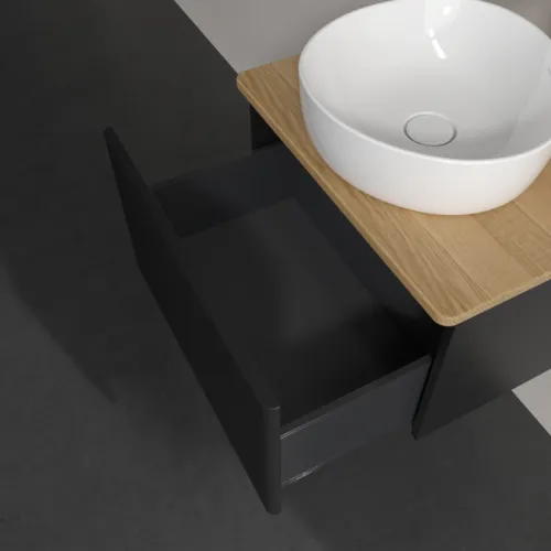 Bild von VILLEROY BOCH Antao Waschbeckenunterschrank, 1 Auszug, 600 x 360 x 500 mm, Front mit Struktur, Black Matt Lacquer / Honey Oak #K29151PD