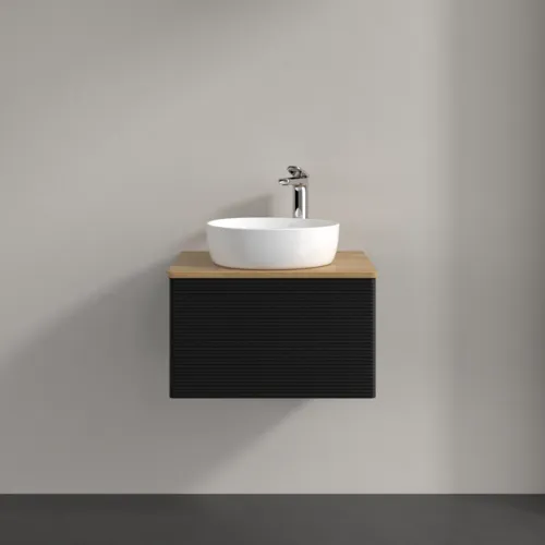 Bild von VILLEROY BOCH Antao Waschbeckenunterschrank, 1 Auszug, 600 x 360 x 500 mm, Front mit Struktur, Black Matt Lacquer / Honey Oak #K29151PD
