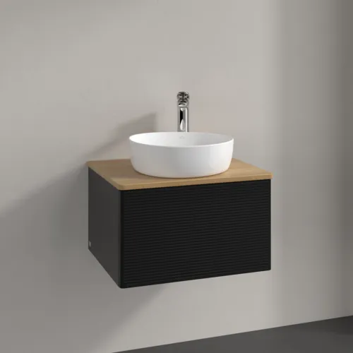 Bild von VILLEROY BOCH Antao Waschbeckenunterschrank, 1 Auszug, 600 x 360 x 500 mm, Front mit Struktur, Black Matt Lacquer / Honey Oak #K29151PD