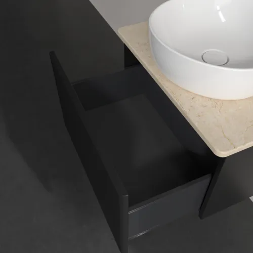 Bild von VILLEROY BOCH Antao Waschbeckenunterschrank, 1 Auszug, 600 x 360 x 500 mm, Front mit Struktur, Black Matt Lacquer / Botticino #K29113PD