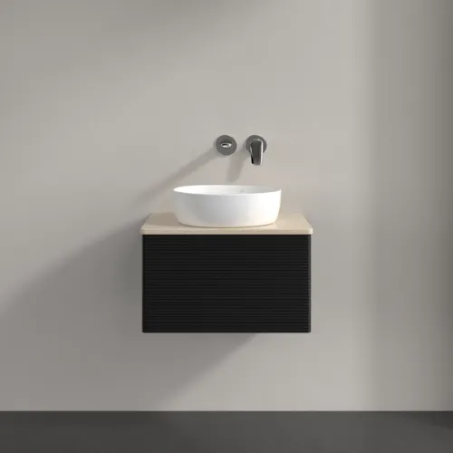 Bild von VILLEROY BOCH Antao Waschbeckenunterschrank, 1 Auszug, 600 x 360 x 500 mm, Front mit Struktur, Black Matt Lacquer / Botticino #K29113PD