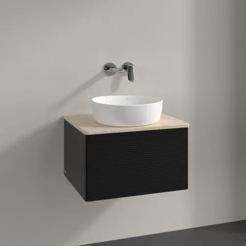 Bild von VILLEROY BOCH Antao Waschbeckenunterschrank, 1 Auszug, 600 x 360 x 500 mm, Front mit Struktur, Black Matt Lacquer / Botticino #K29113PD