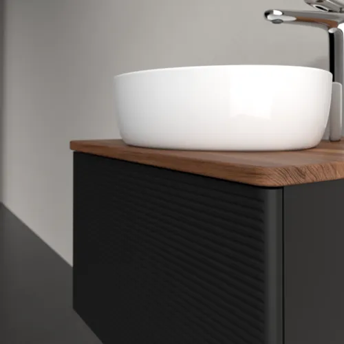 Picture of VILLEROY BOCH Antao Vanity unit, 1 pull-out compartment, 600 x 360 x 500 mm, Front with grain texture, Black Matt Lacquer / Warm Walnut #K29152PD