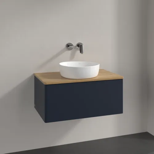 Bild von VILLEROY BOCH Antao Waschbeckenunterschrank, 1 Auszug, 800 x 360 x 500 mm, Front ohne Struktur, Midnight Blue Matt Lacquer / Honey Oak #K30011HG