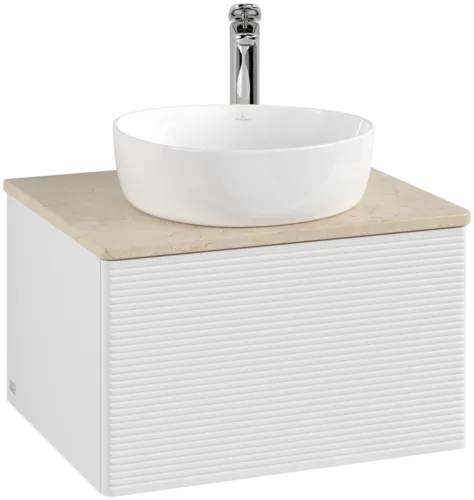 VILLEROY BOCH Antao Vanity unit, 1 pull-out compartment, 600 x 360 x 500 mm, Front with grain texture, Glossy White Lacquer / Botticino #K29153GF resmi