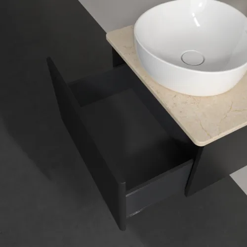 Bild von VILLEROY BOCH Antao Waschbeckenunterschrank, 1 Auszug, 600 x 360 x 500 mm, Front mit Struktur, Black Matt Lacquer / Botticino #K29153PD