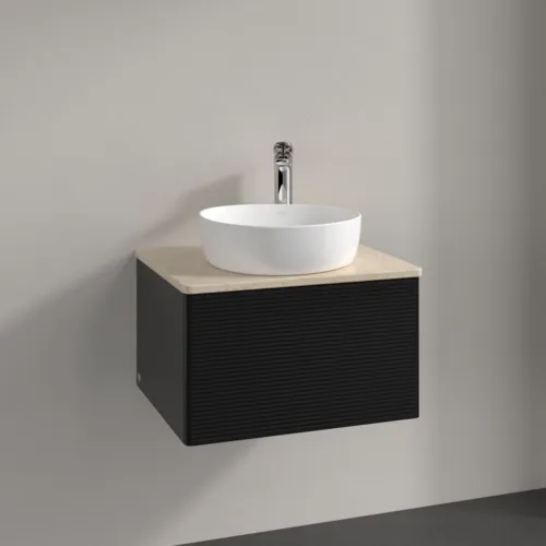 Bild von VILLEROY BOCH Antao Waschbeckenunterschrank, 1 Auszug, 600 x 360 x 500 mm, Front mit Struktur, Black Matt Lacquer / Botticino #K29153PD