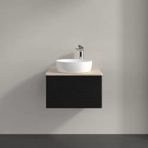 Bild von VILLEROY BOCH Antao Waschbeckenunterschrank, 1 Auszug, 600 x 360 x 500 mm, Front mit Struktur, Black Matt Lacquer / Botticino #K29153PD