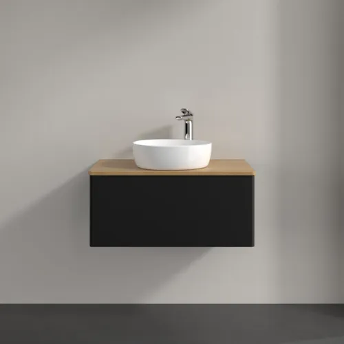 Picture of VILLEROY BOCH Antao Vanity unit, 1 pull-out compartment, 800 x 360 x 500 mm, Front without structure, Black Matt Lacquer / Honey Oak #K30051PD