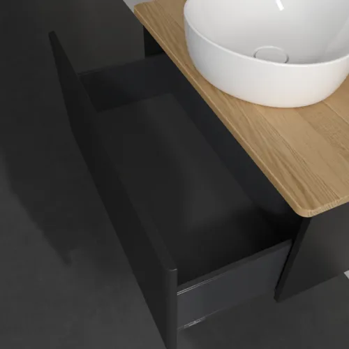 Picture of VILLEROY BOCH Antao Vanity unit, 1 pull-out compartment, 800 x 360 x 500 mm, Front without structure, Black Matt Lacquer / Honey Oak #K30051PD