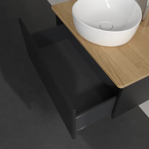 Picture of VILLEROY BOCH Antao Vanity unit, 1 pull-out compartment, 800 x 360 x 500 mm, Front without structure, Black Matt Lacquer / Honey Oak #K30051PD