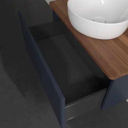 Picture of VILLEROY BOCH Antao Vanity unit, 1 pull-out compartment, 800 x 360 x 500 mm, Front without structure, Midnight Blue Matt Lacquer / Warm Walnut #K30012HG