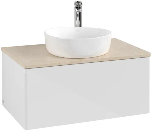 Зображення з  VILLEROY BOCH Antao Vanity unit, 1 pull-out compartment, 800 x 360 x 500 mm, Front without structure, Glossy White Lacquer / Botticino #K30053GF