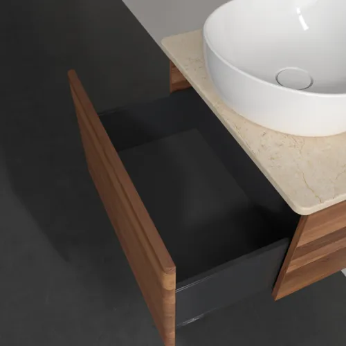 Bild von VILLEROY BOCH Antao Waschbeckenunterschrank, 1 Auszug, 600 x 360 x 500 mm, Front mit Struktur, Warm Walnut / Botticino #K29153HM