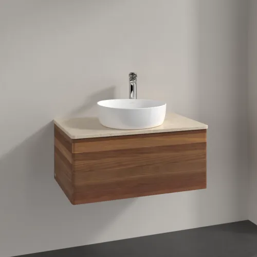 Зображення з  VILLEROY BOCH Antao Vanity unit, 1 pull-out compartment, 800 x 360 x 500 mm, Front without structure, Warm Walnut / Botticino #K30053HM