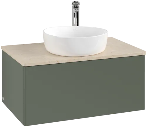 Зображення з  VILLEROY BOCH Antao Vanity unit, 1 pull-out compartment, 800 x 360 x 500 mm, Front without structure, Leaf Green Matt Lacquer / Botticino #K30053HL
