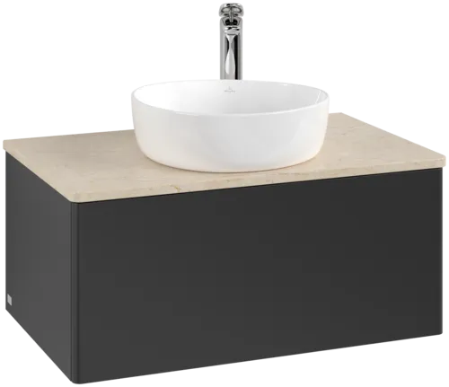 Picture of VILLEROY BOCH Antao Vanity unit, 1 pull-out compartment, 800 x 360 x 500 mm, Front without structure, Black Matt Lacquer / Botticino #K30053PD