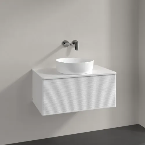 Зображення з  VILLEROY BOCH Antao Vanity unit, 1 pull-out compartment, 800 x 360 x 500 mm, Front with grain texture, Glossy White Lacquer / Glossy White Lacquer #K30110GF