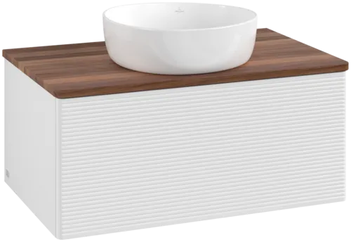 Зображення з  VILLEROY BOCH Antao Vanity unit, 1 pull-out compartment, 800 x 360 x 500 mm, Front with grain texture, Glossy White Lacquer / Warm Walnut #K30112GF