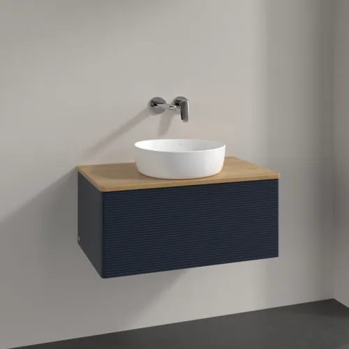 VILLEROY BOCH Antao Waschbeckenunterschrank, 1 Auszug, 800 x 360 x 500 mm, Front mit Struktur, Midnight Blue Matt Lacquer / Honey Oak #K30111HG, Bild 2