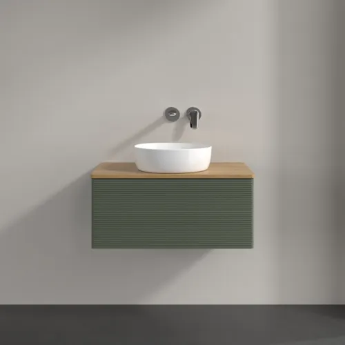 Зображення з  VILLEROY BOCH Antao Vanity unit, 1 pull-out compartment, 800 x 360 x 500 mm, Front with grain texture, Leaf Green Matt Lacquer / Honey Oak #K30111HL