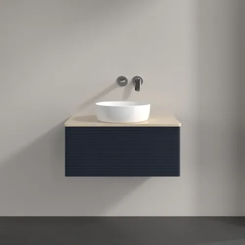 Зображення з  VILLEROY BOCH Antao Vanity unit, 1 pull-out compartment, 800 x 360 x 500 mm, Front with grain texture, Midnight Blue Matt Lacquer / Botticino #K30113HG