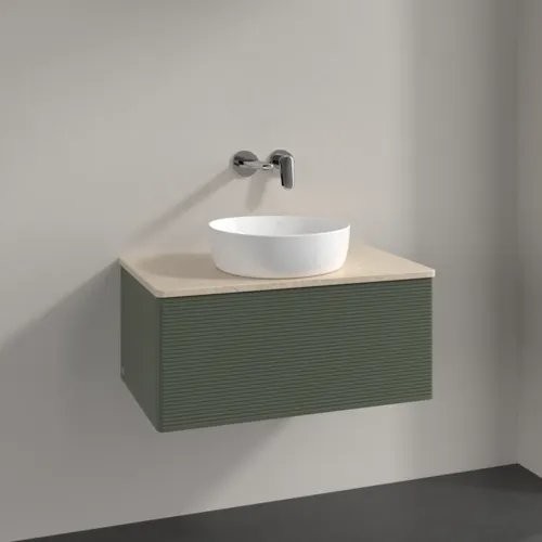 Зображення з  VILLEROY BOCH Antao Vanity unit, 1 pull-out compartment, 800 x 360 x 500 mm, Front with grain texture, Leaf Green Matt Lacquer / Botticino #K30113HL