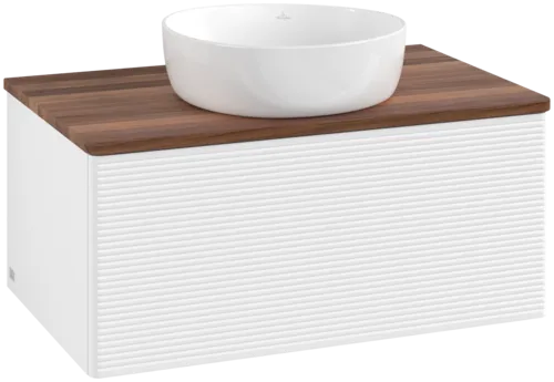 Зображення з  VILLEROY BOCH Antao Vanity unit, 1 pull-out compartment, 800 x 360 x 500 mm, Front with grain texture, White Matt Lacquer / Warm Walnut #K30112MT