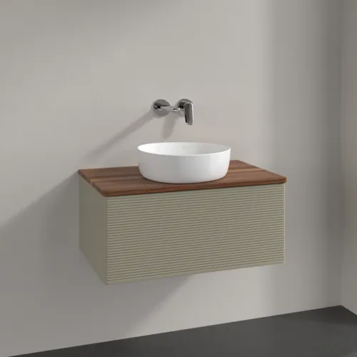 Зображення з  VILLEROY BOCH Antao Vanity unit, 1 pull-out compartment, 800 x 360 x 500 mm, Front with grain texture, Stone Grey Matt Lacquer / Warm Walnut #K30112HK