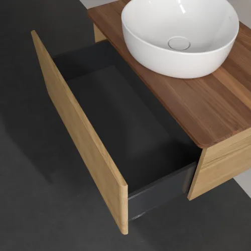 Bild von VILLEROY BOCH Antao Waschbeckenunterschrank, 1 Auszug, 800 x 360 x 500 mm, Front mit Struktur, Honey Oak / Warm Walnut #K30112HN