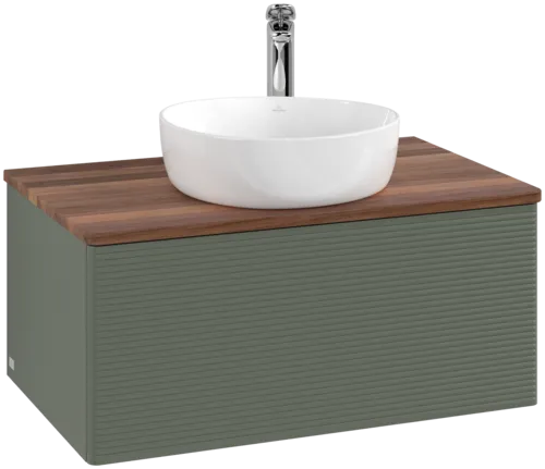 Зображення з  VILLEROY BOCH Antao Vanity unit, 1 pull-out compartment, 800 x 360 x 500 mm, Front with grain texture, Leaf Green Matt Lacquer / Warm Walnut #K30152HL