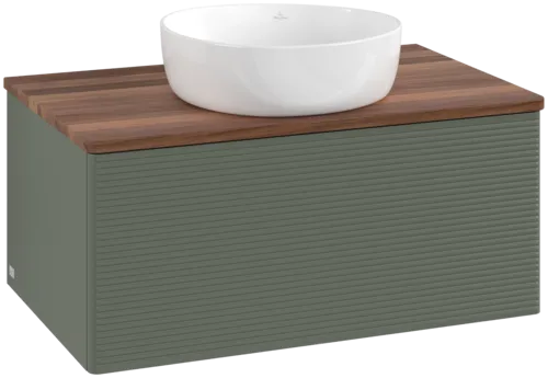 Зображення з  VILLEROY BOCH Antao Vanity unit, 1 pull-out compartment, 800 x 360 x 500 mm, Front with grain texture, Leaf Green Matt Lacquer / Warm Walnut #K30112HL