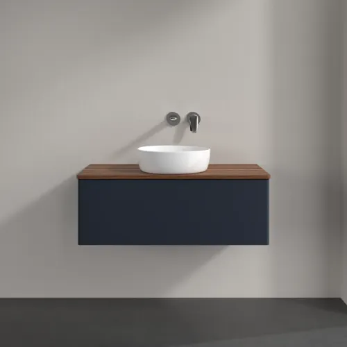 Bild von VILLEROY BOCH Antao Waschbeckenunterschrank, 1 Auszug, 1000 x 360 x 500 mm, Front ohne Struktur, Midnight Blue Matt Lacquer / Warm Walnut #K31012HG