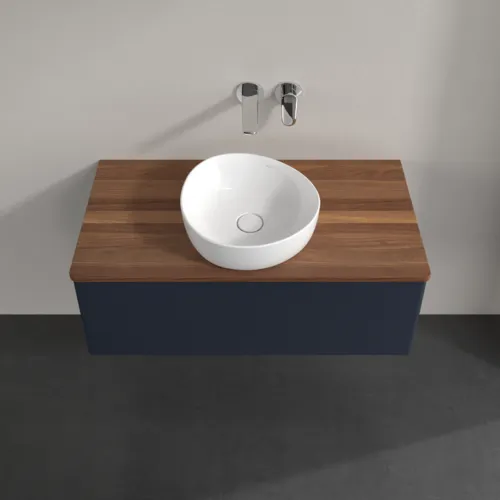 Bild von VILLEROY BOCH Antao Waschbeckenunterschrank, 1 Auszug, 1000 x 360 x 500 mm, Front ohne Struktur, Midnight Blue Matt Lacquer / Warm Walnut #K31012HG