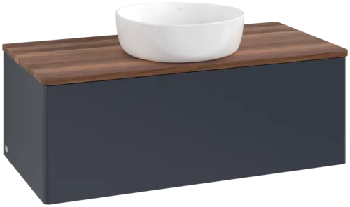 Picture of VILLEROY BOCH Antao Vanity unit, 1 pull-out compartment, 1000 x 360 x 500 mm, Front without structure, Midnight Blue Matt Lacquer / Warm Walnut #K31012HG
