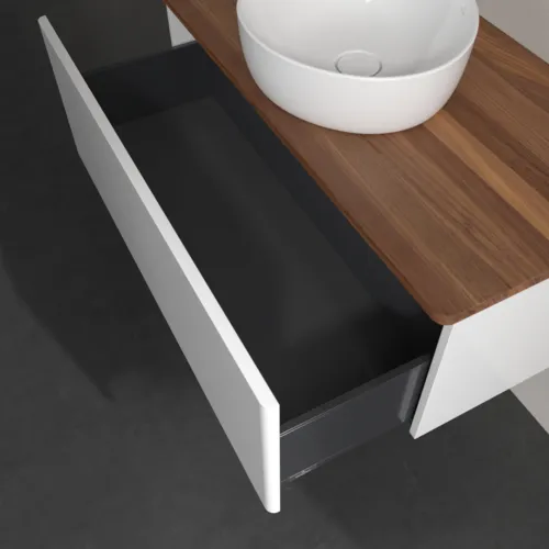 Bild von VILLEROY BOCH Antao Waschbeckenunterschrank, 1 Auszug, 1000 x 360 x 500 mm, Front ohne Struktur, Glossy White Lacquer / Warm Walnut #K31012GF