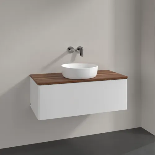 Bild von VILLEROY BOCH Antao Waschbeckenunterschrank, 1 Auszug, 1000 x 360 x 500 mm, Front ohne Struktur, Glossy White Lacquer / Warm Walnut #K31012GF