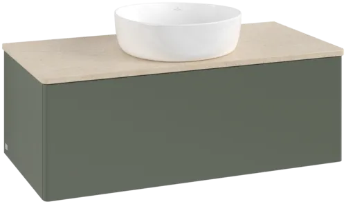 Obrázek VILLEROY BOCH Antao Vanity unit, 1 pull-out compartment, 1000 x 360 x 500 mm, Front without structure, Leaf Green Matt Lacquer / Botticino #K31013HL
